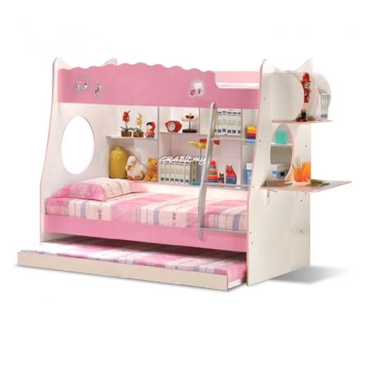 PINK BUNK BED WITH ATTACHED SIDE TABLE 
