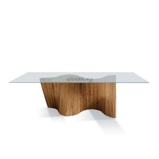 Teak S Base Dining Table With Tempered Glass
