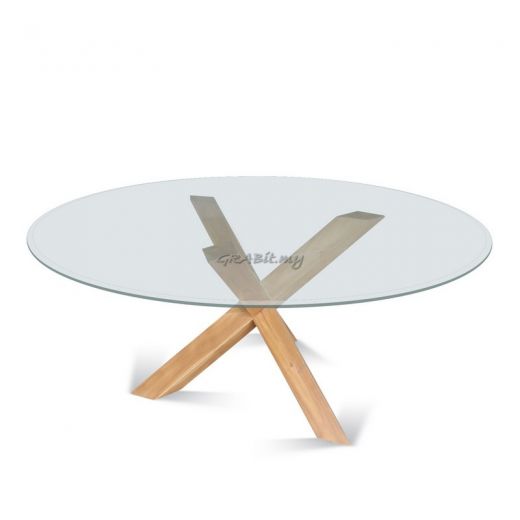 Teak Round Dining Table With Tempered Glas
