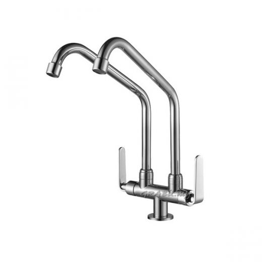 Fetone Double Pillar Sink Taps - Elongated L Spout
